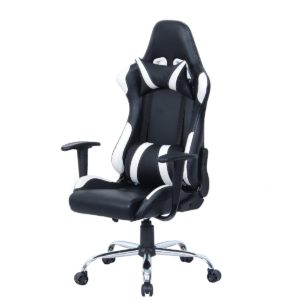 Black and White Gaming Chair with Head-Rest Pillow