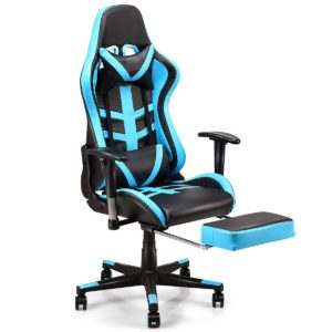 High Back Racing Recliner Gaming Chair with Footrest-Blue