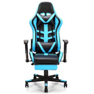 High Back Racing Recliner Gaming Chair with Footrest-Blue ...