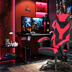 Large Size Adjustable Backrest Massage Gaming Chair-Red