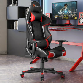 Lumbar Support  Massage Gaming Reclining Racing Chair-Red