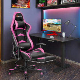 Massage Gaming Chair with Lumbar Support & Footrest-Pink
