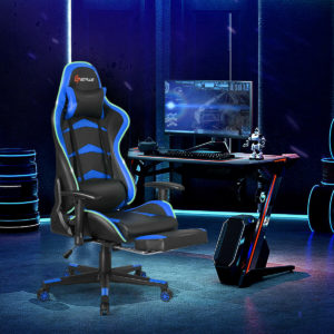Massage LED Gaming Chair with Lumbar Support & Footrest-Blue